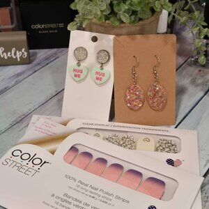 Color Street Valentine's Day Press On Nail Designs and Earrings